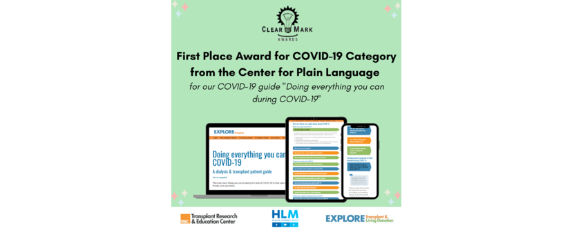 TREC Awarded First Place ClearMark Award for COVID-19 Patient Guide by the Center for Plain Language
